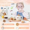 OMYBaby Wooden Tea Set for Little Girls, 19pcs Tea Party Playset with Teapot, Tea Cups, Dessert Stand, Macaroons, Cakes & Tray, Tea Time Playset Pretend Play Kitchen Toys Gift for Girls & Toddlers 3Y+
