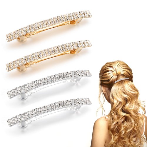 Hair Barrettes for Women, 4 Pcs Sparkly Rhinestone Bling Hair Clips, Hair Jewels, Small Hair Clip...