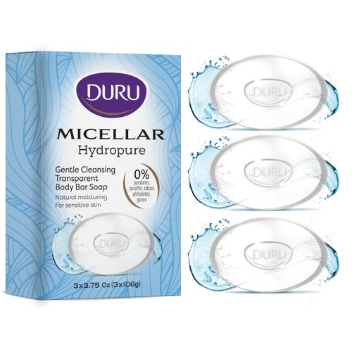 Duru Micellar Water Glycerin Bar Soap - Vegan Transparent Face Cleansing Bar Moisturizing Sensitive Skin Bar Soap Wash for Women and Men Plant Based Skin Care - 3 Pack