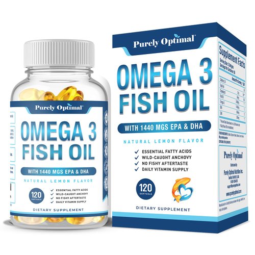 Premium Omega 3 Fish Oil Supplement 2400mg - Burpless Fish Oil Omega3 Softgels w/ 1440mg EPA & DHA, Brain Function & Eye Health - Lemon Flavor, Non-GMO 120 Softgels