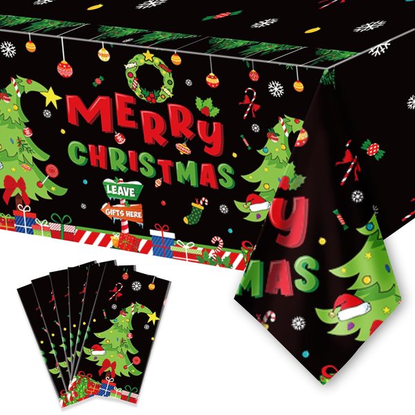 ORNACELE 6PCS Christmas Disposable Tablecloths, 108" x 54" Rectangular Plastic Waterproof Tablecover with Christmas Stocking Gift Wreath, Winter Holiday Themed Party Party Decoration Supplies