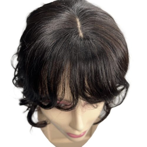 Anemone 14inch Body Wave Human Hair Bangs Wavy Human Hair Toppers Clip In Hair Fringe Hairpieces Natural Brazilian Remy Hair Extensions (1B)