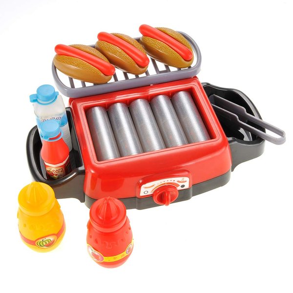 Hot Dog Roller Grill Electric Stove Play Set | Food Kitchen Appliance | Kids Pretend Play Food | Barbecue Toy with Light & Sound