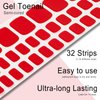 Wekcekcek Semi Cured Gel Toenail Strips, 32 Scarlet Fiery Toenail Stickers Pedicure Strips Salon Quality Nail Wraps with Nail File & Wood Stick(UV/LED Lamp Required)