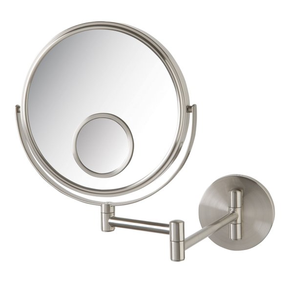 JERDON Wall Mount Mirror for Bathroom - Makeup Mirror with 10X Magnification and 15X Spot Mirror - Nickel Finish - Model JP7510N