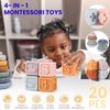 WAWAMINGZ Montessori Baby Toys 6-12 Months, 4 in 1 Toddlers Baby Toy Gifts 1 Year Old Boys Girls for 0, 6, 9, 12, 18 Months, Pull String Teether, Infant Stacking Blocks, Sensory Shapes Bin