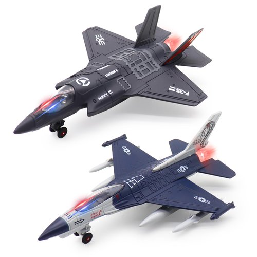 Dollox Metal Army Fighter Jets Model Airplane Toys with Light and Sound, Pull-back Alloy Airplane Toy Set Military Fighter Aircraft Flying Toys Diecast Jet Plane Models for Kids Birthday Gifts, 2 Pack