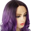 Amnenl Purple Lace Front Wigs Long Ombre Curly Wavy Hair with Dark Roots Hair Wavy Wig Side Part Cosplay Halloween Wigs