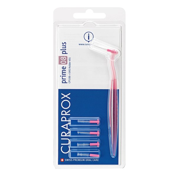 Curaprox Prime Plus Interdental Brushes, CPS 08 Holder with 5 Brushes, 0.8 mm to 3.2 mm