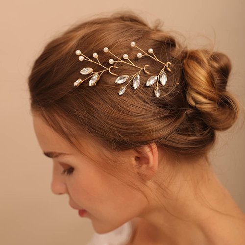 Jumwrit Wedding Hair Pins for Brides Silver Pearl Rhinestone Hair Pins Handmade Bridal Headpiece 3Pcs Hair Accessories for Wedding Women Girls（Silver）