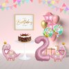 7pcs Pink Crown Dinosaur Balloons, Girl Dinosaur Birthday Number Mylar Foil Balloon Pink Dinosaur 2nd Birthday Party Supplies Decorations (2nd)