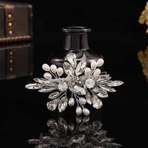 EVAZEN Crystal Wedding Hair Clip Silver Rhinestone Bride Hair Clips Pearl Bridal Hair Accessories for Women and Girls