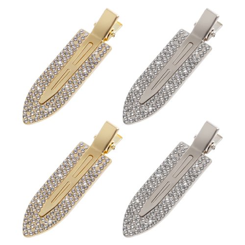 MADHOLLY 4pcs Rhinestone No Bend Hair Clips - Metal Shiny Styling Diamond Cut Pin Clip No Dent No Crease Hair Clips Bling Curl Pin Barrette Christmas Small Gifts for Women Girl Makeup, Silver & Gold