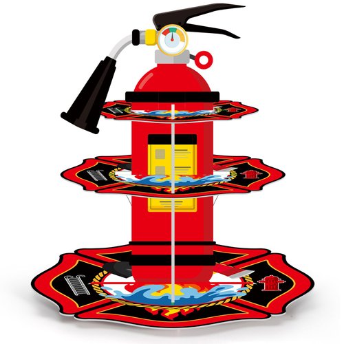 Zopeal 3 Tier Fire Hydrant Cupcake Stand Party Decorations Fire Truck Cupcake Holder Fire Fighter Theme Cake Holder Fire Hydrant Birthday Dessert Stand for Fire Truck Birthday Fire Party Supplies