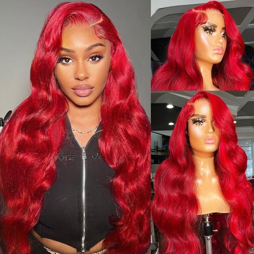 SEMANK Red Lace Front Wigs Human Hair Pre Plucked 180% Density Red Wig Human Hair Body Wave Lace Front Wigs Human Hair 13x4 HD Lace Frontal Wig Colored Wigs Human Hair Glueless Wig 26 Inch