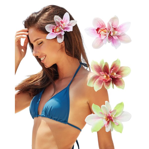 3 PCS Hawaiian Flower Hair Clips for Women Orchid Flower Hair Clips Artificial Flower Hair Barrettes Hibiscus Flower Hair Clips for Wedding Bridal Beach Party