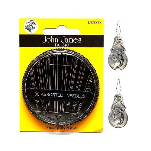 Stitchtight - John James JJ80000 30 Assorted Sewing Needle Compact Bundle with 2 Standard Needle Threaders