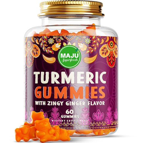MAJU Turmeric Curcumin Gummies 60ct, Zingy Ginger Taste, Black Pepper Extract for Enhanced Absorption and Potency, Tumeric Gummies for Adults and Kids