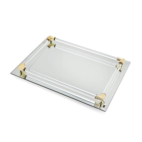 STUDIO SILVERSMITHS Mirror Tray Vanity Tray Serving Tray with Crystal Border - 9" x 14"