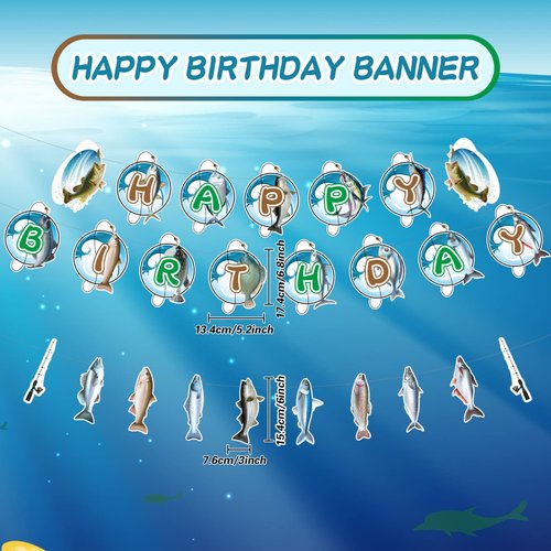 Outus 77 Pcs Gone Fishing Party Decorations Adult Fishing Birthday Party Decoration Include Gone Fishing Happy Birthday Banner Pom Pom Flowers Hanging Swirls Latex Balloons Cupcake Topper