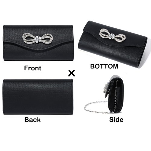 MUDUO Women Diamond Bow Evening Bag Rhinestone Clutch Purse Wedding Prom Purse Formal Cocktail Party Handbag… (Black)