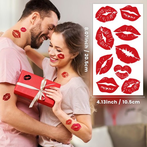 12 Sheets Red Lip Prints Temporary Waterproof Tattoo Sticker，Valentine's Day Red Purple Black Lip Prints Temporary Tattoos for Kids Women, Valentine's Day Party Supplies Party Games Gifts Decorations
