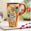 CEDAR HOME Coffee Ceramic Mug Porcelain Latte Tea Cup With Lid 17oz. Orange Flower