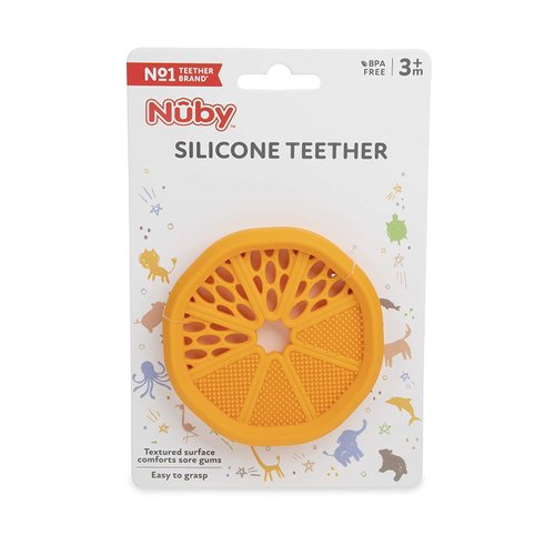 Nuby 100% Soft Silicone Teether with Massaging Bristles (Orange)