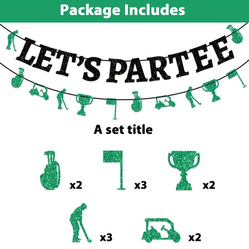 Golf Birthday Banner: Let's Partee Golf Themed Party Decorations Supplies for Golf Happy Birthday Party Adults Kids Baby Shower Hanging Swril Decor