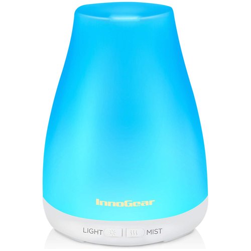 InnoGear Essential Oil Diffuser, Upgraded Diffusers for Essential Oils Aromatherapy Diffuser Cool Mist Humidifier with 7 Colors LED Lights 2 Mist Mode Waterless Auto Off for Home Office Room, White