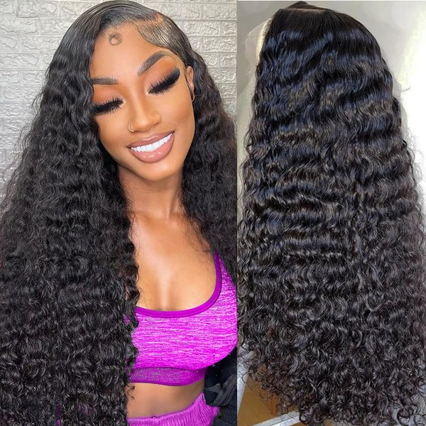 Sathen 13x6 Deep Wave Lace Front Wigs Human Hair 24 Inch 200% Density Deep Lace Front Wigs Human Hair HD Transparent Lace Frontal Wig Pre Plucked with Baby Hair Natural Color
