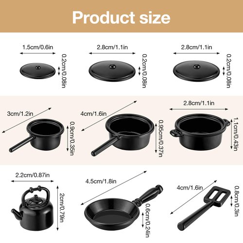 Sumind 20 Pieces Dollhouse Miniature Pots and Pans 1/12 Scale Miniature Metal Stovetop Cookware Mini Dollhouse Kitchen Cookware Dollhouse Decoration Accessories Party Supplies for Pretend Play, Black