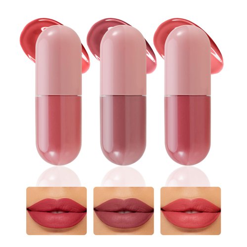 AFGHOUZ 3PCS Matte Liquid Lipstick, Cream Mini Capsule Lipstick, Waterproof Long Lasting Mini Lip Gloss Kit, Matte Lip Color Makeup For Women