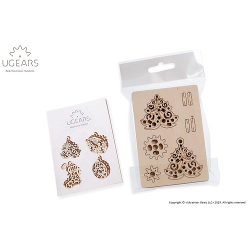 UGEARS 70043 U-Fidgets Happy New Gear Puzzle Pieces Set with 4 Models Anti-Stress 3D Puzzle Self Assembly Kit 4 Mini Miniature Model Mechanical Models Plywood Construction Kit