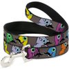 Dog Leash Cute Dinosaurs Mustaches Gray 4 Feet Long 0.5 Inch Wide