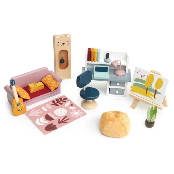 Tender Leaf Toys - Dolls House Study Furniture - 1:12 Scale 23 Pcs Furnished Study Room Dollhouse Accessories - Miniature Pretend Play - Age 3+