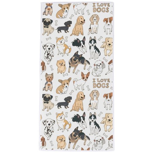 Vhcawsu Cute Doodle Dog Hand Towel Animal Puppy Theme Towels Soft Bathroom Hair Drying Towels Highly Absorbent Bath Towel for Spa Gym Sport 16" X 30"