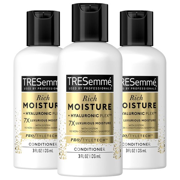 TRESemmé Conditioner Moisture Rich - Ceramide + Hyaluronic Acid, Travel-Size Conditioner for Damaged Hair, Moisturizing Conditioner TREsemme, Hair Care Products for Women/Men, 3 Oz (Pack of 3)