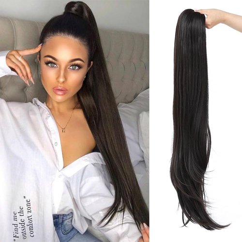 YOLANFAIRY 32 Inch Long Straight Drawstring Ponytail Extension Synthetic Hair Extensions Ponytail...