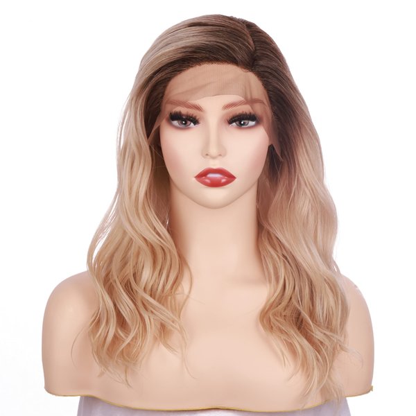 Onedor 20Inch Kanekalon Futura Synthetic Hair 130% Density Wavy Lace Front Long Wigs (Blonde Blended with Dark Roots-M6182R)