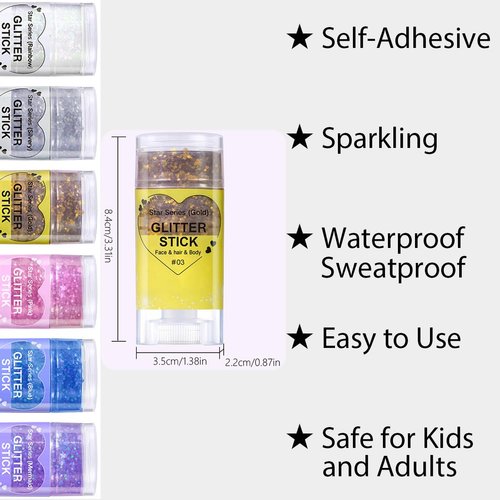 Mysense Rainbow Body Glitter Stick,Face Hair Glitter Christmas Makeup,Sparkling Mermaid Sequins Chunky Glitter Face Paint,Singer Concert Outfit Festival Rave Accessories for Women and Kids