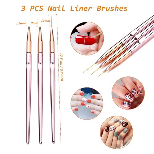 6PCS Nail Art Liner Brushes Set, UV Gel Acrylic Nail Art Drawing Painting Brushes Rose Gold Handle French Stripe Lines Painting Nail Pens