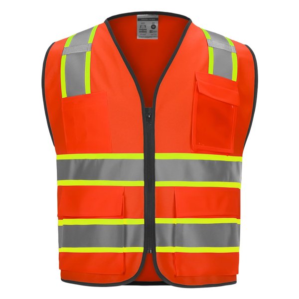 DPSAFETY 9 Pockets High visibility Class 2 Safety Vest，Hi Vis Vest with 2 inch wide Reflective Strips security vest with Zipper construction work vest for men &women Orange，2XL