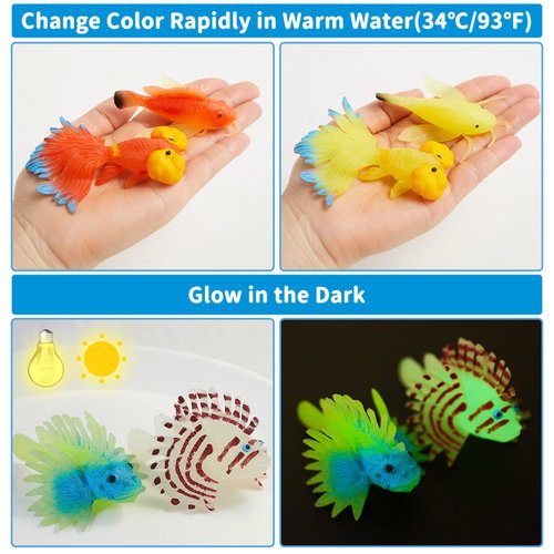 16 Pack Set Mold Free Bath Toys for Kids Toddlers, Color Changing Sea Animal, Squishy Mini Sea Creature, Realistic Fish Toys,for Bathtub,Pool, under the Sea Party Decorations,Cake Topper,Rewards,Gifts