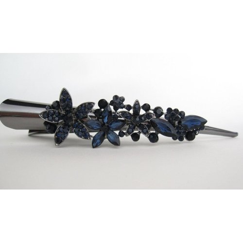 Generic Blue flower and dark silver alligator hair claw clip with crystals
