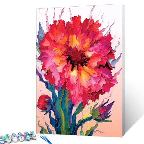 Paint by Number for Adults, Red Flowers Acrylic Paints by Numbers for Adults Beginner Color Modern style Painting by Numbers on Canvas with Brushes Watercolor Paint by Numbers for Kids （without frame）
