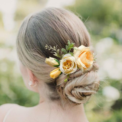 Fangsen Wedding Boho Ivory Orange Yellow Rose Buds Flowers Floral Comb With Hair Clip for Flower ...