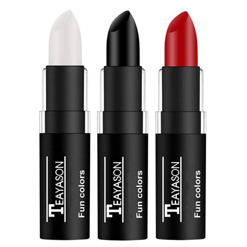 Go Ho 3 PCS Makeup Clown White Cream-Blendable Stick - Eye Black Sticks Face Body Paint Professional Halloween SFX Makeup,Safe Facepaint Nose&Lip Smacking for Sports Festival Makeup(White+Black+Red)