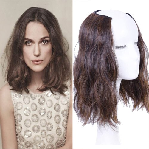 Medium Length 12" Wavy U-Shape Part Half Wig One Piece Clip in Hair Extension Black