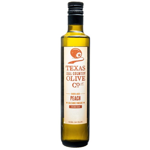 Terra Verde Peach Balsamic Vinegar - Gourmet Barrel Aged Infused Balsamic Vinegar - Great for Dressing Dipping Glazing - No Artificial Flavors or Added Sugar - Made in Texas (16.9 oz)